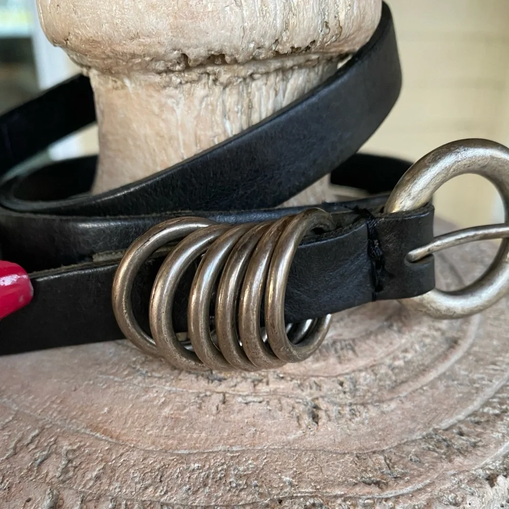Sam Brown Netherlands Black Leather Silver Belt Rings Slim